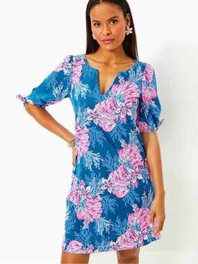 Lilly Pulitzer Easley Cotton Short Sleeve Dress Multi For The Fans New Size XS